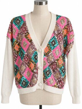 Easy Clothes French Brand Sequin Geometric Cardigan Sweater Size S/M